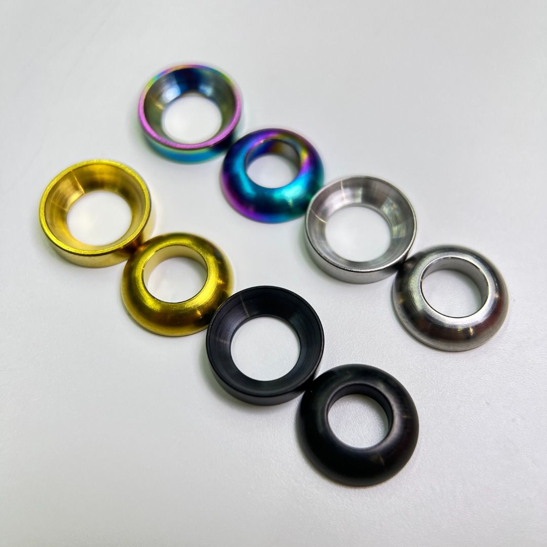 Titanium Concave Convex Washer Disc Brake | M9120 M8120 M8100 M8000 M7100 m6000 m6100 M420 MT200 xt xtr Saint zee Sram Guide Avid XO X9 X01 XX1 Eagle AXS MT2 MT5 MT5e MT7 MT8 | Titanium Screw (Category: Bicycles) located in Singapore. Submitted by ti_parts (Listing ID 1059862525, Image 2). Description: Ti-Parts Titanium Concave & Convex M6 Washer for MTB Suitable for MTB brake allow minor angle adjustment to eliminate disc brake noise from rubbin