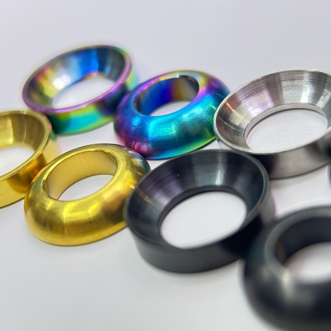 Titanium Concave Convex Washer Disc Brake | M9120 M8120 M8100 M8000 M7100 m6000 m6100 M420 MT200 xt xtr Saint zee Sram Guide Avid XO X9 X01 XX1 Eagle AXS MT2 MT5 MT5e MT7 MT8 | Titanium Screw (Category: Bicycles) located in Singapore. Submitted by ti_parts (Listing ID 1059862525, Image 1). Description: Ti-Parts Titanium Concave & Convex M6 Washer for MTB Suitable for MTB brake allow minor angle adjustment to eliminate disc brake noise from rubbin