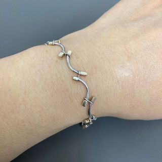 香港二手金銀店搜回 精品雙色微笑環環相扣純銀925手鍊64213440771843110