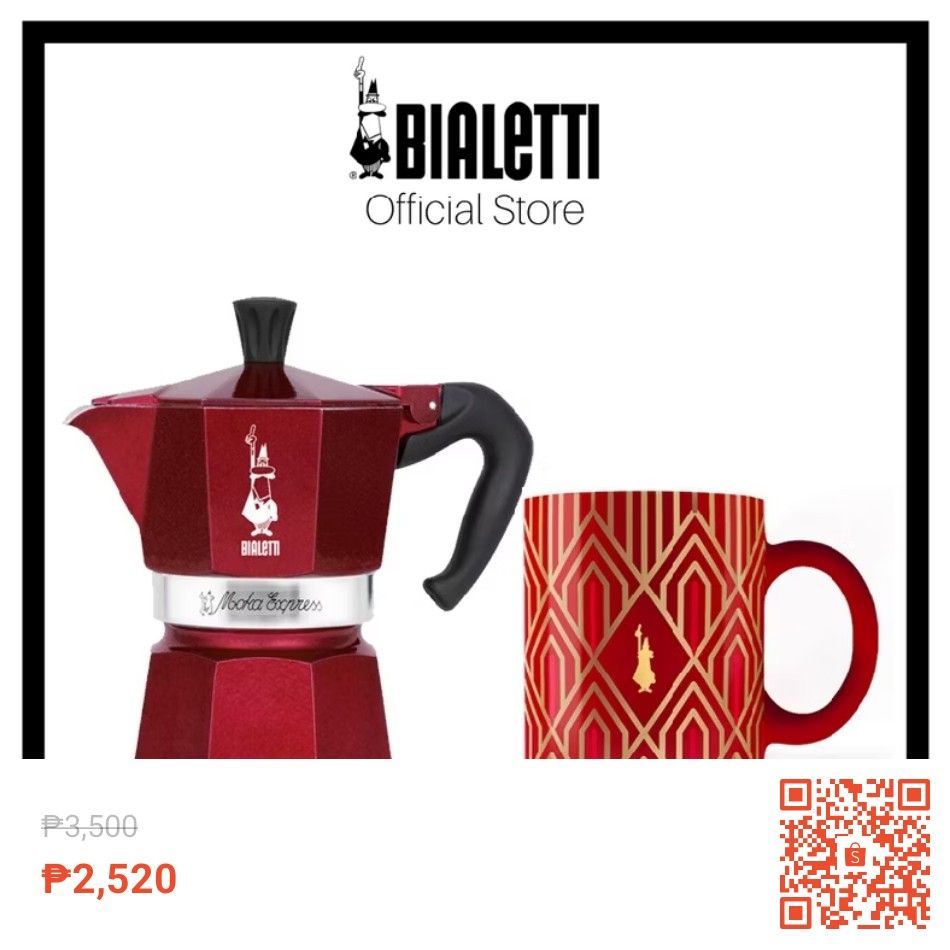 Bialetti Moka Pot & Mug (Category: Coffee Machines & Makers) located in Paranaque City. Submitted by hizonrj_g (Listing ID 1356968897, Image 1). Description: *you may click the link below mailing & delivery to place an order* Bialetti Moka Pot Limited Deco Glamour Moka Pot & Mug Collection #CopperedG #pppMGh #BullEyedDaily #Bialetti #MokaPot.