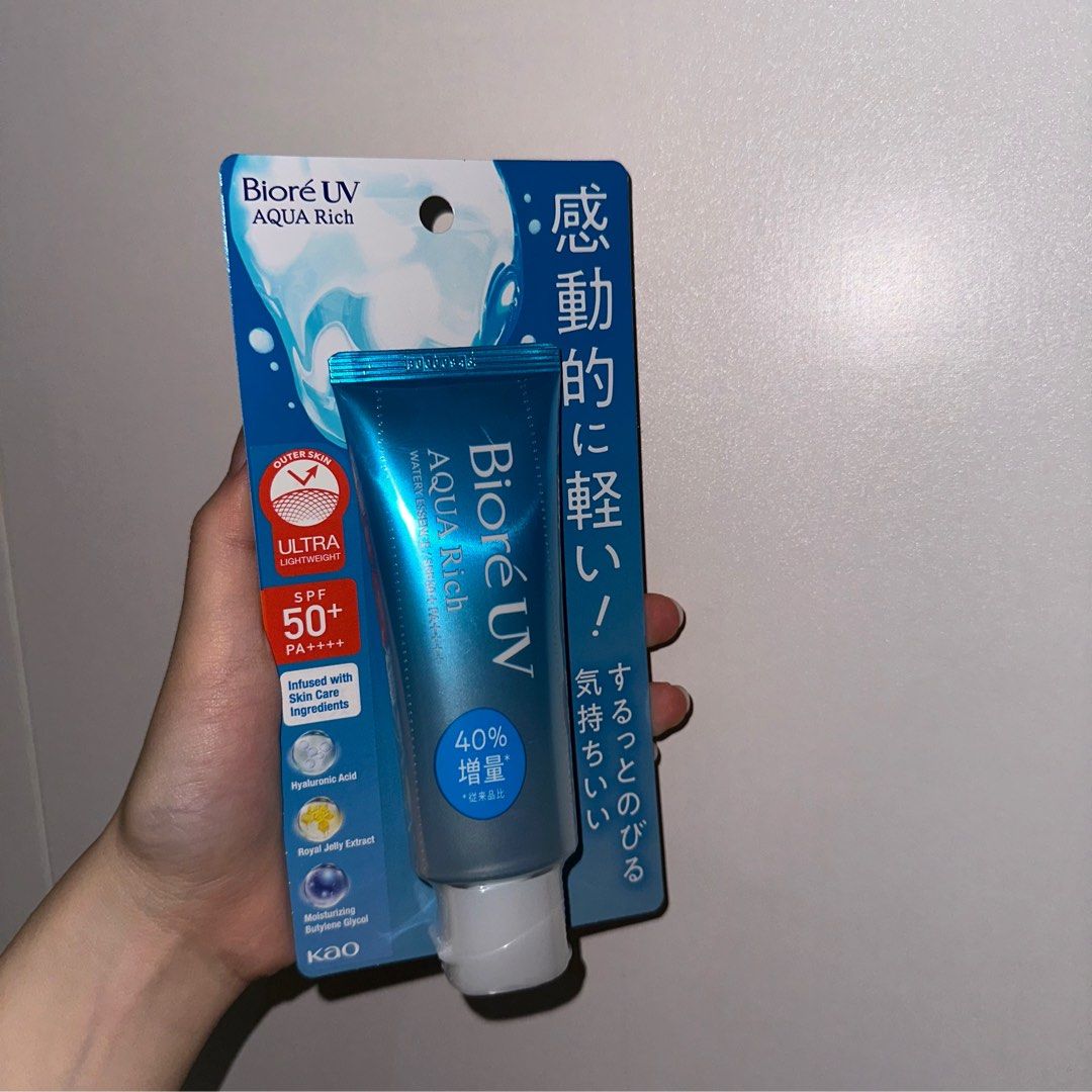 biore uv aqua rich sunscreen (Category: Face Care) located in Tarlac. Submitted by michaelaspreloved__ (Listing ID 1356822113, Image 1). Description: bnew never opened!.