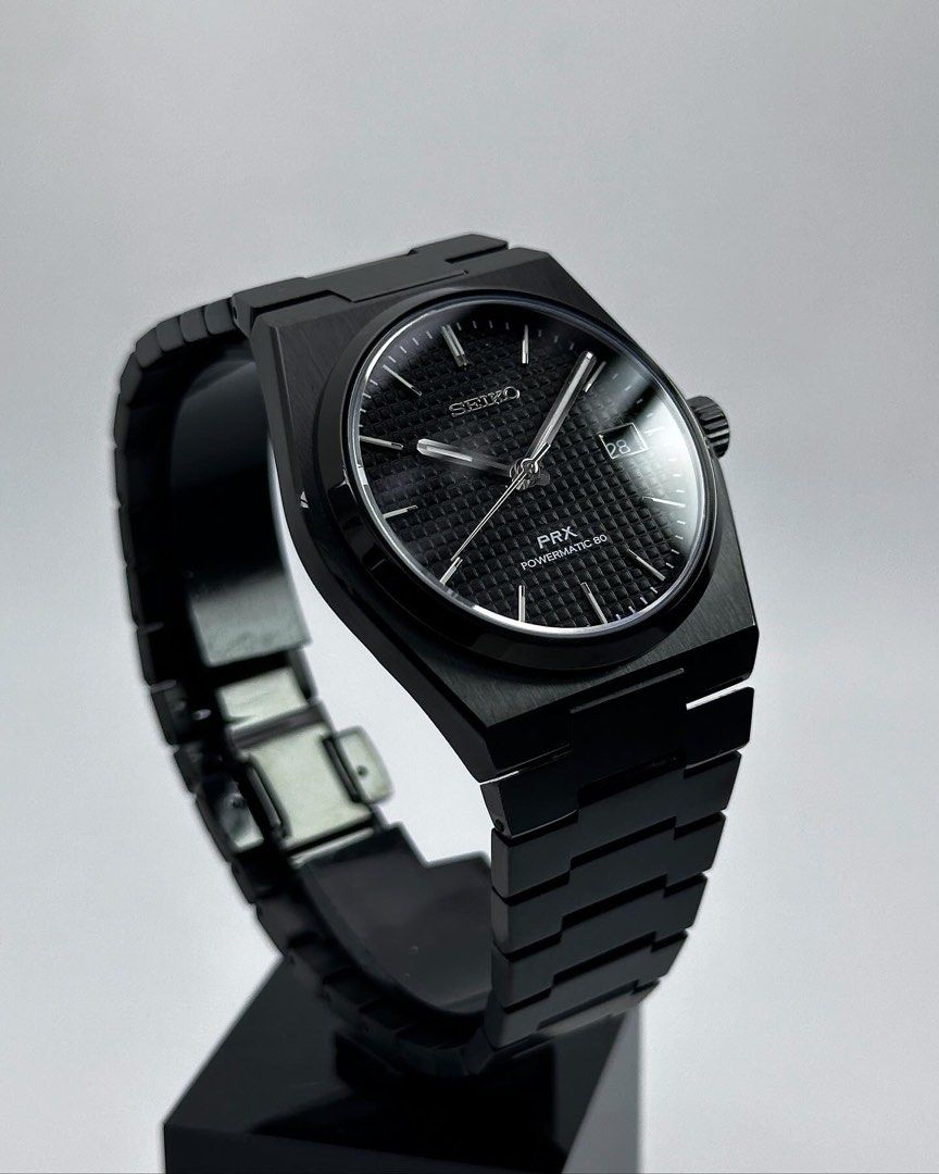 Custom Seiko Mod 40mm Full Black PRX Automatic Watch, Men's Fashion ...