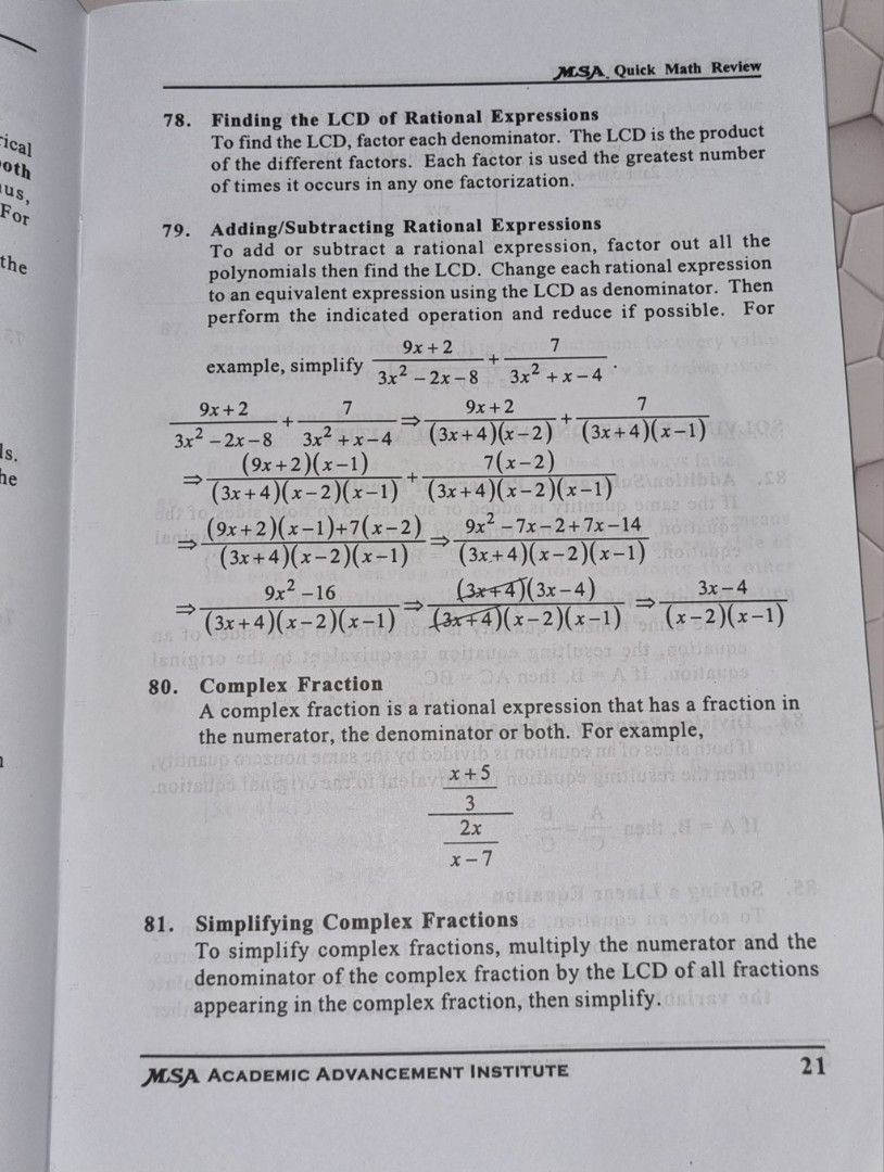Quick Math Review Msa MSA- QUICK MATH REVIEW, Hobbies & Toys, Books & Magazines, Assessment ...