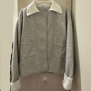 韓國翻領混灰色秋冬毛絨外套64240105980929110