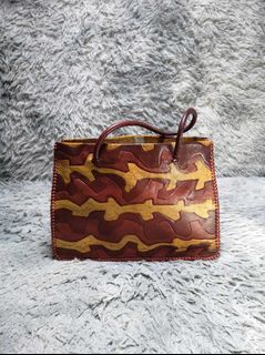 Brown Graphic Design Leather Hand Bag