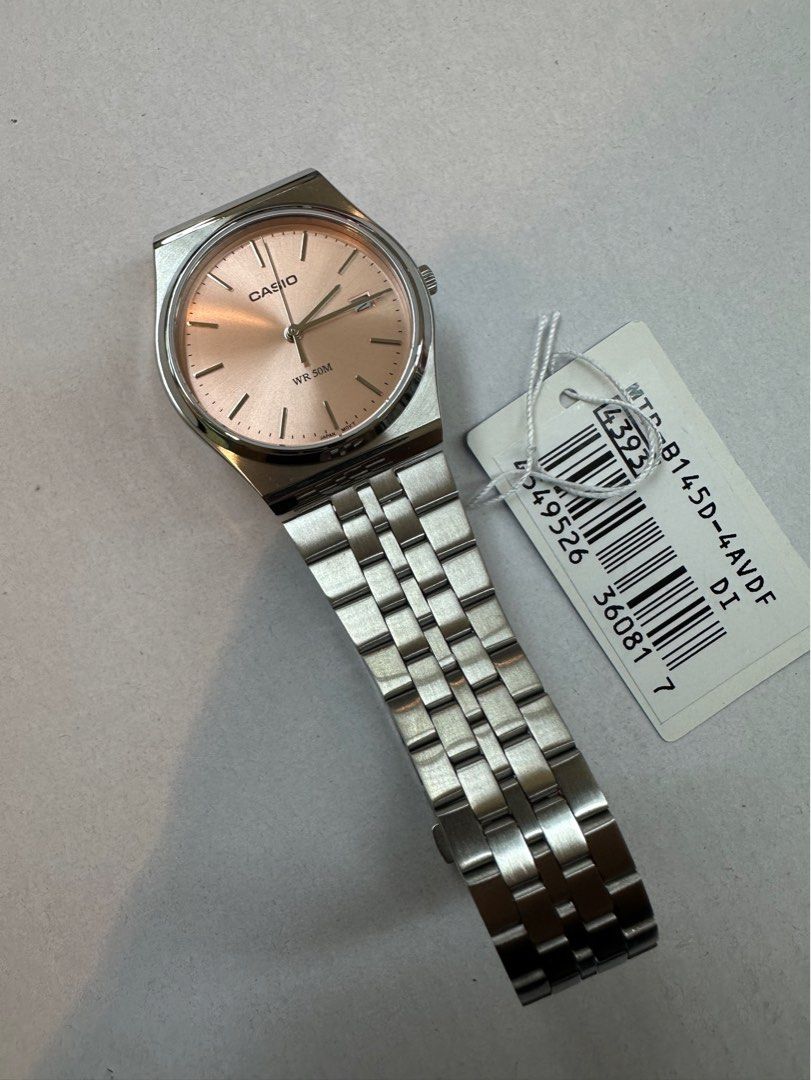 Casio Watch MTP-B145D-4A (Category: Men's Watches) located in Manila. Submitted by seikowatchfactory (Listing ID 1357056444, Image 2). Description: BNIB 10/10 Model: MTP-B145D-4A Price: 2795 pesos Specifications: Size of Case: 40 x 35 x 7.4mm Total Weight: 82g Approx. Battery Life: 3 years on SR621SW Regular Timekeeping 50m Water Resistance Date display Mineral Glass Stainless Steel One-Touch Triple fold clasp Case/Bezel: Two tone Quartz Movement