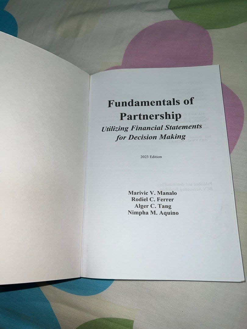 Fundamentals of Partnership (Category: Textbooks) located in Paranaque City. Submitted by luvbyelyely (Listing ID 1357150042, Image 3). Description: Declutterring my old university stuff! Fundamentals of Partnership book - some pages have highlights (pls check photos) - used in ACCCOB2 in DLSU - pages are still white (no yellowing) - last used may - july 2023 Shipping: lalamove/ meetup in DLSU MOP: cash / gcash .