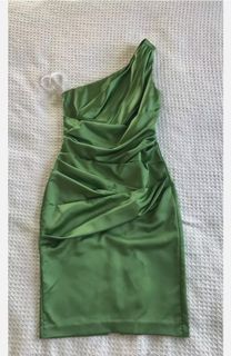 Large satin silk  Pleated One Shoulder Bridesmaid Dress Gowns olive green events casual party wedding night out date woman zara mango anika wear anika  wedding