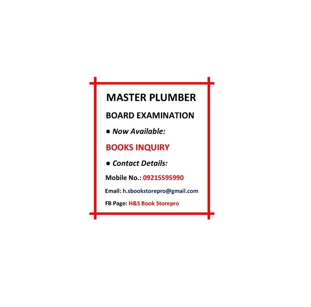 Master Plumber PRC Board Exam (Category: Everything Else Others) located in Quezon City. Submitted by hs.bookstorepro (Listing ID 1356872765, Image 3). Description: MASTER PLUMBER PRC BOARD EXAM 1. National Plumbing Code Reviewer 2. Plumbing Practical Problem Reviewer 3. Plumbing Arithmetic Reviewer 4. Sanitation, Design & Installation Reviewer 5. Plumbing Reviewer 1001+ Plus 6. Plumbing Code, Add-On Reviewer 7. Compiled Plumbing System Reviewer 
