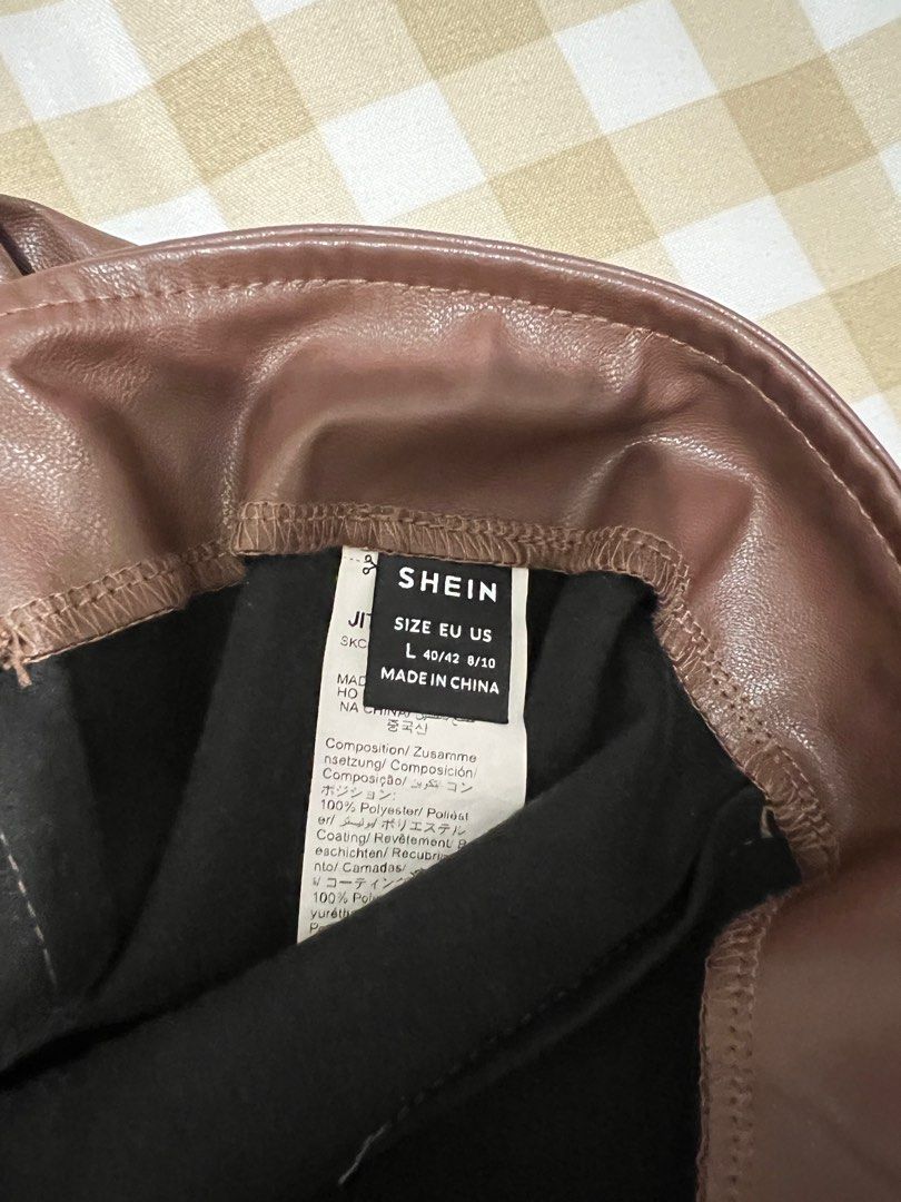 Shein Brown leather skirt (Category: Skirts) located in Bulacan. Submitted by lezzdeclutter (Listing ID 1357114142, Image 3). Description: Size Large Used once Personal fave ✨ NO Flaws 💯 Rfs: decluttering since i’m now pregnant 📍Malolos, Bulacan.