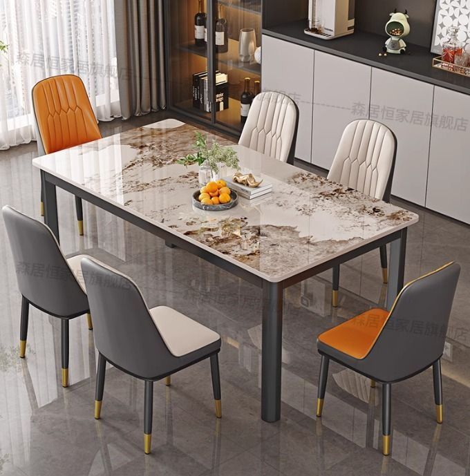Thick Fan-shaped Legs Sintered Stone Dining Table Set, Furniture & Home ...