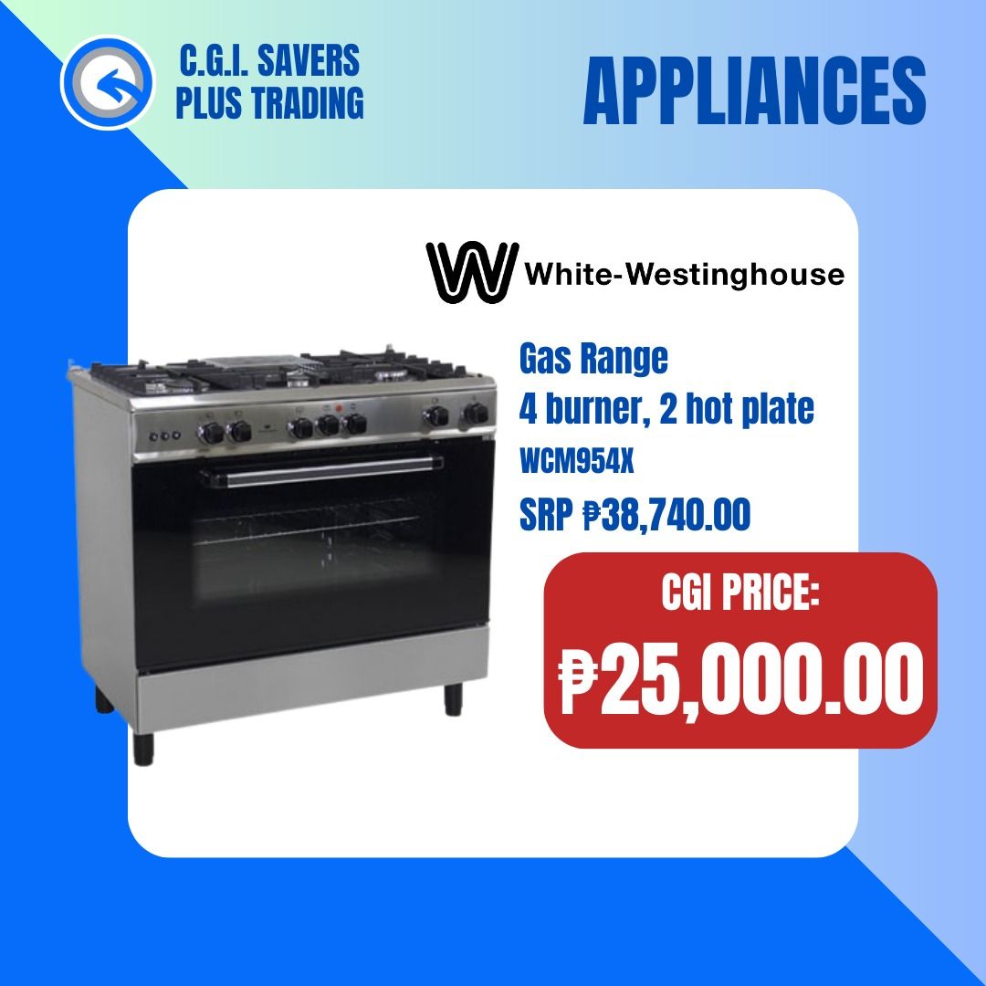 WHITEWESTING HOUSE GAS RANGE (Category: Cookware & Accessories) located in San Pedro. Submitted by cgi.saversplustrading (Listing ID 1357000030, Image 1). Description: WHITEWESTING HOUSE GAS RANGE 📌 LAST PIECE AVAILABLE ‼️ Grab it now ‼️ 📌 Price : Php 25,000 📌 Large size 📌 4 burner gas, 2 hot plate 📌 "First to pay" basis 📌 Color may vary due to lighting 📌 Pick up or shipped by any courier of your choice 📌 Customer will shoulder the shippi