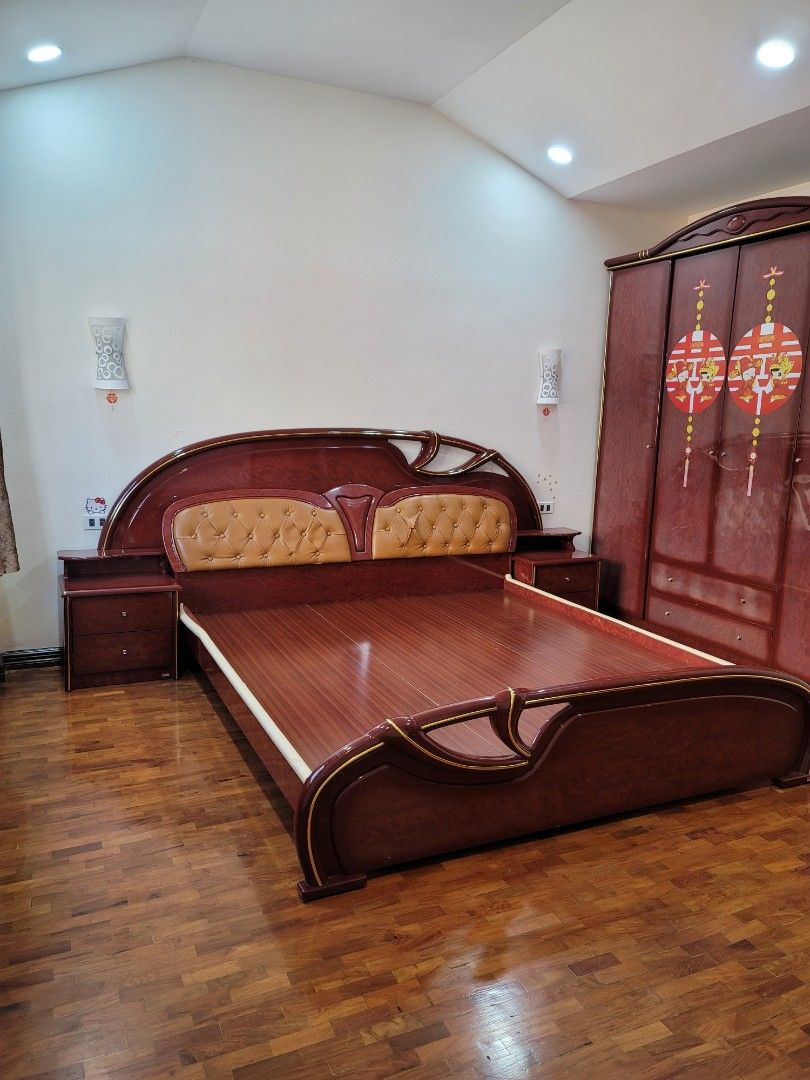 Bed and wardrobe (Category: Bed Frames & Mattresses) located in Manila. Submitted by uys958 (Listing ID 1357188095, Image 2). Description: king size bed side table 4-door wardrobe.