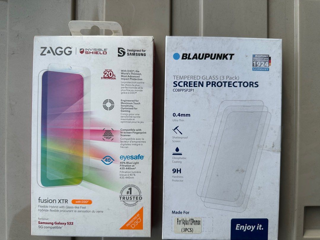 Blaupunkt tempered screen protector 3 pack for iphone 14 plus and 13 promax (Category: Other Mobile & Gadget Accessories) located in Paranaque City. Submitted by motkigoodboy (Listing ID 1357282292, Image 1). Description: For sale Authentic tempered Blaupunkt for iphone 14 plus and iphone 13 promax Invisible shield for samsung galaxy s22 Gcash Lalamove and lbc cop only sf c/o buyer.