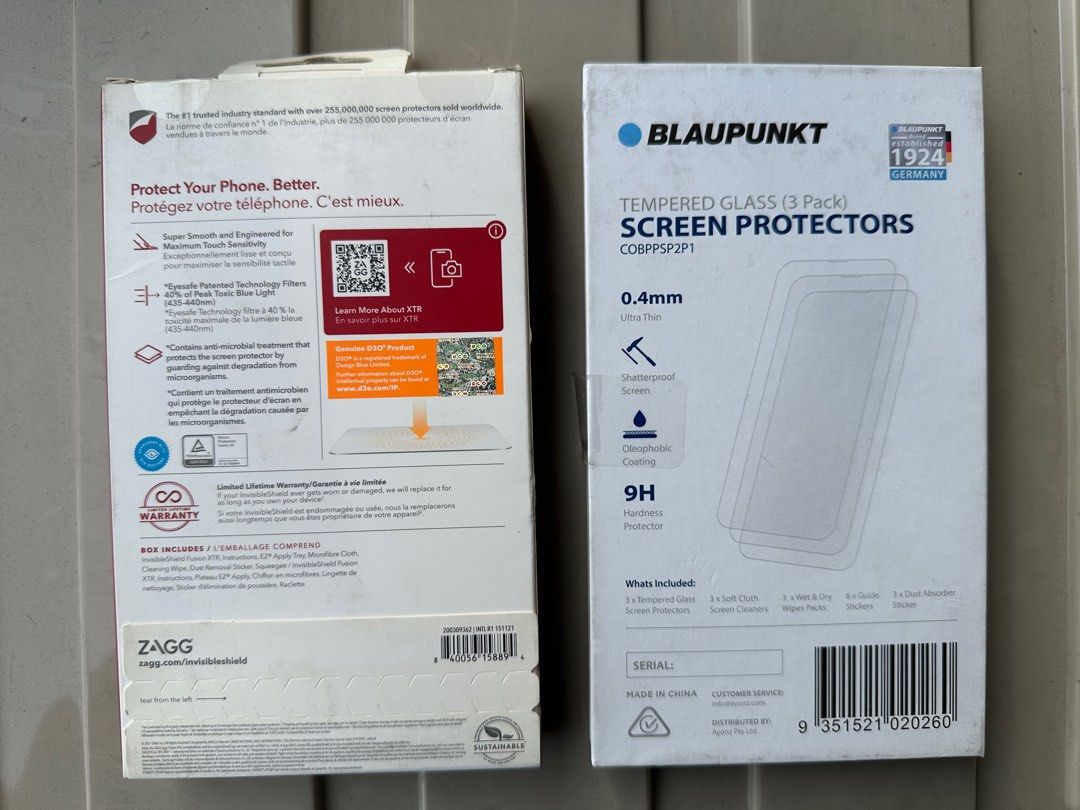 Blaupunkt tempered screen protector 3 pack for iphone 14 plus and 13 promax (Category: Other Mobile & Gadget Accessories) located in Paranaque City. Submitted by motkigoodboy (Listing ID 1357282292, Image 2). Description: For sale Authentic tempered Blaupunkt for iphone 14 plus and iphone 13 promax Invisible shield for samsung galaxy s22 Gcash Lalamove and lbc cop only sf c/o buyer.