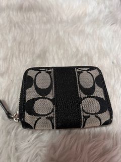 Coach Womens Zip Around Monogram Canvas Coin Wallet Black Gray
