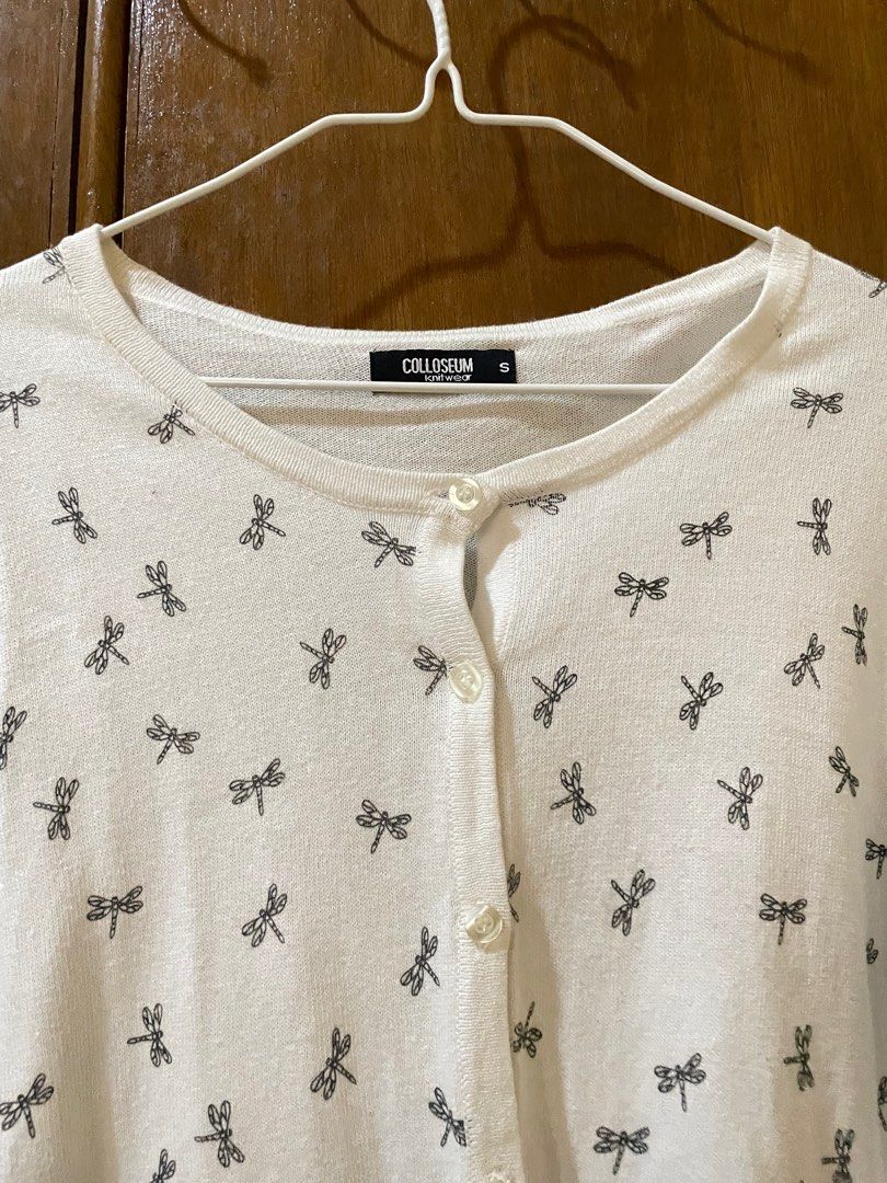 COLLOSEUM White Cardigan KIDS (Category: Longsleeves) located in Bacoor. Submitted by s4dee (Listing ID 1357265891, Image 2). Description: size: small - dragonfly prints - honest issue: •washable stains (natambak lang) •small hole (very unnoticeable).