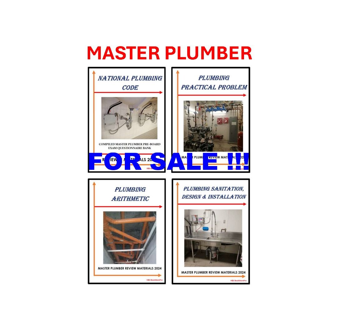 Master Plumber PRC Board Exam (Category: Everything Else Others) located in Quezon City. Submitted by hs.bookstorepro (Listing ID 1356872765, Image 1). Description: MASTER PLUMBER PRC BOARD EXAM 1. National Plumbing Code Reviewer 2. Plumbing Practical Problem Reviewer 3. Plumbing Arithmetic Reviewer 4. Sanitation, Design & Installation Reviewer 5. Plumbing Reviewer 1001+ Plus 6. Plumbing Code, Add-On Reviewer 7. Compiled Plumbing System Reviewer 