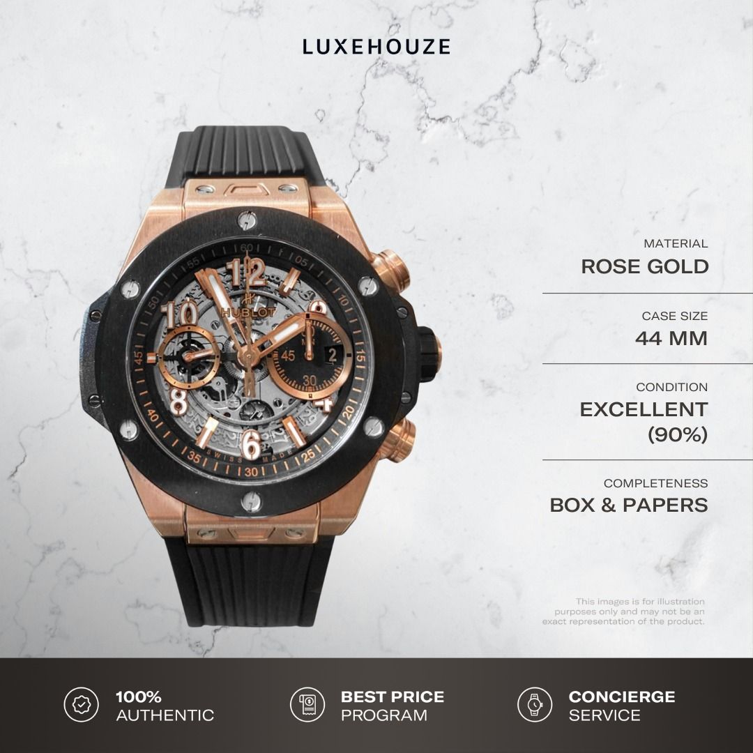 Mint Jan 2022 Hublot Big Bang Unico King Gold Ceramic 421.om.1180.rx Black (Category: Watches) located in Singapore. Submitted by luxehouze (Listing ID 1294892329, Image 1). Description: Join our Community for special deals and latest arrivals! http://bit.ly/LHWatchesSG This piece is available for viewing by request. Reserve your spot on our viewing list. Watch Details: SKU: 0008210 Condition: Excellent (90%) Dial: Black Year: 2022 Completeness: 
