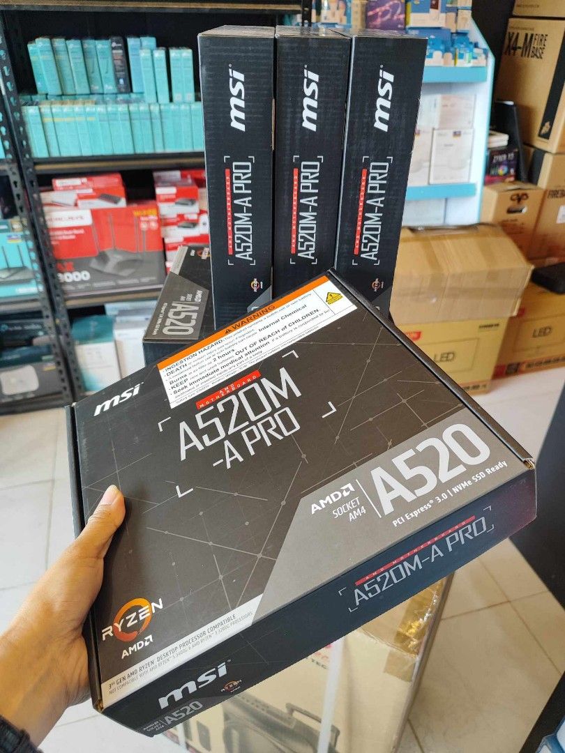 MSI A520M-A PRO AMD AM4 Socket M-ATX Motherboard (Category: Computer Parts) located in Makati City. Submitted by slaccessoriesshop (Listing ID 1357278057, Image 3). Description: MSI A520M-A PRO AMD AM4 Socket M-ATX Motherboard 💥 ELECTRONICS, COMPUTER ACCESSORIES AND APPLIANCES 💥 All Items - Original / Brand New / Sealed We issue SALES INVOICE With WARRANTY RECEIPT With TECHNICAL SUPPORT Accepting BULK ORDERS We are OPEN EVERYDAY ! Same Day Deli