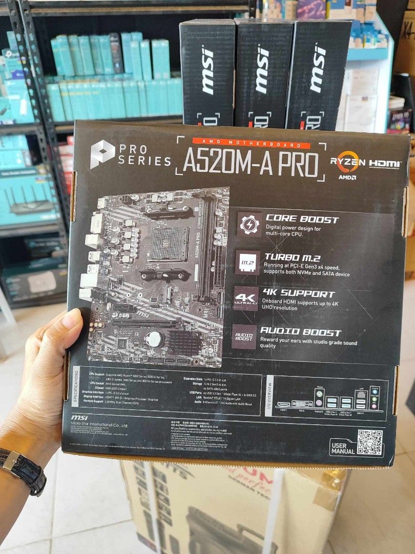 MSI A520M-A PRO AMD AM4 Socket M-ATX Motherboard (Category: Computer Parts) located in Makati City. Submitted by slaccessoriesshop (Listing ID 1357278057, Image 2). Description: MSI A520M-A PRO AMD AM4 Socket M-ATX Motherboard 💥 ELECTRONICS, COMPUTER ACCESSORIES AND APPLIANCES 💥 All Items - Original / Brand New / Sealed We issue SALES INVOICE With WARRANTY RECEIPT With TECHNICAL SUPPORT Accepting BULK ORDERS We are OPEN EVERYDAY ! Same Day Deli