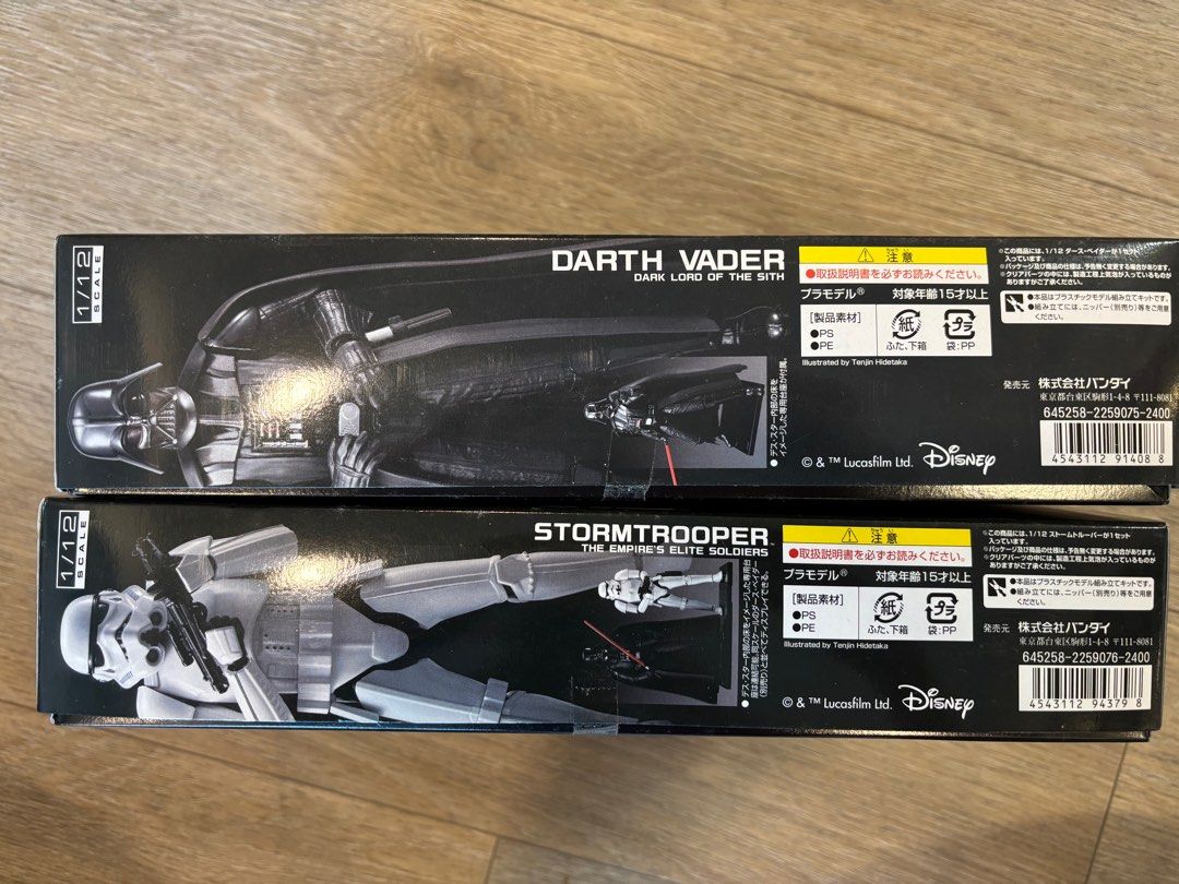 New Bandai Starwars 1/12 scale Stormtrooper & Darth Vader model kit (Category: Gundam Model Kits) located in Singapore. Submitted by ghostshellz (Listing ID 1357278213, Image 3). Description: New Bandai 1/12 scale model kit Starwars Stormtrooper & Darth Vader set. Self collect at Mountbatten mrt stn. .