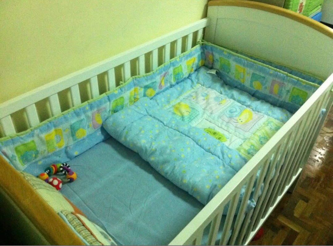 Preloved branded Cuddle Bug Crib with Uratex Thick Foam (Category: Cots & Cribs) located in Manila. Submitted by piaaid2326 (Listing ID 1357252021, Image 2). Description: SUPER SALE‼️‼️‼️ With Freebies Included‼️ This is a slightly used Preloved branded Cuddle bug white crib. Inclusions: *Custom made Uratex Thick foam (covered) *Made & bought from USA 2 sets of Crib Runners, Bed covers *Mosquito net cover for the crib (Originally bought with all 