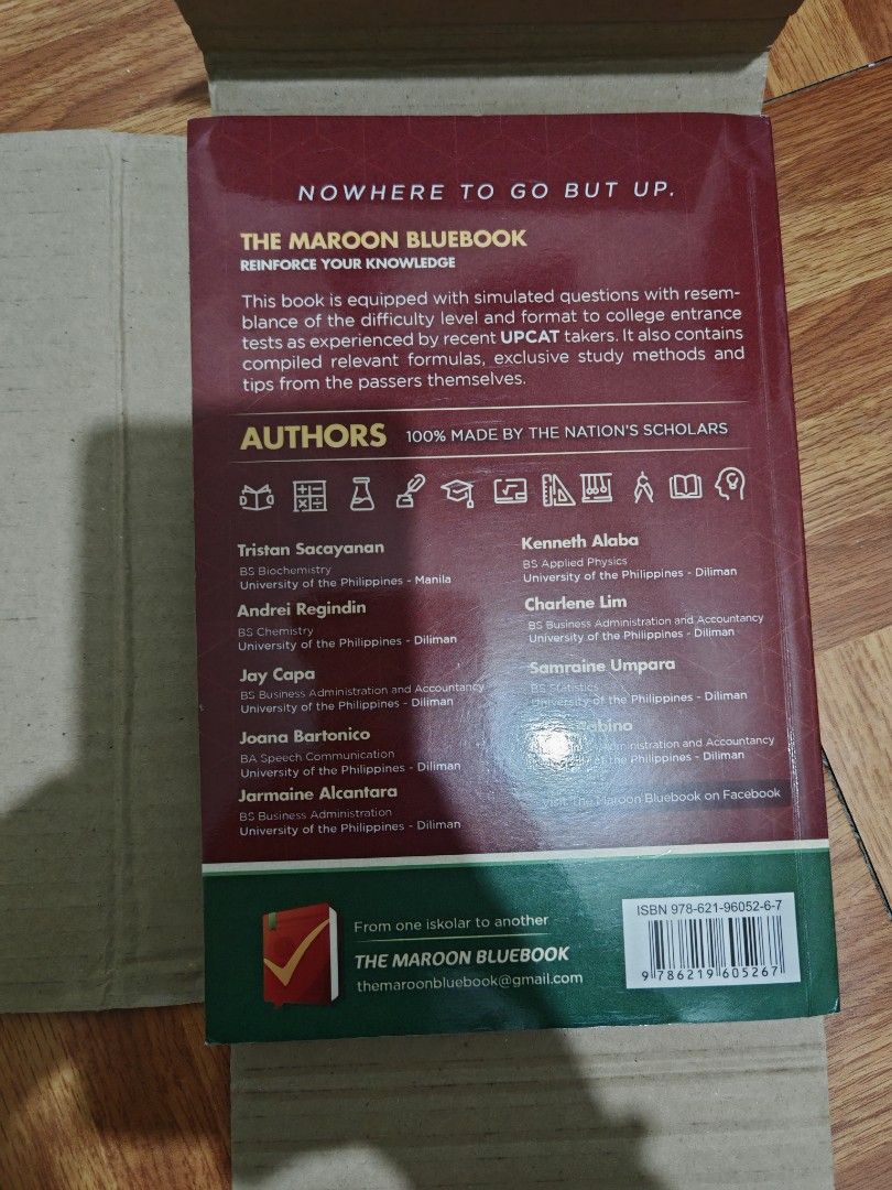 The Maroon Bluebook 2nd Edition (Category: Textbooks) located in Pasay City. Submitted by leilei7 (Listing ID 1357302052, Image 3). Description: (UPCAT-Focused Entrance Exam Reviewer) Never been used. No damage. Negotiable price just dm me ☺️.