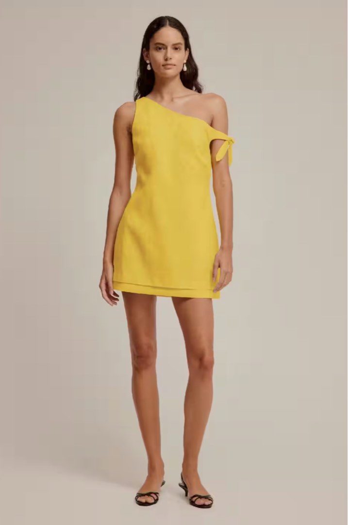Venroy - Womens Tie Side Linen Mini Dress Daffodil - 100% Linen - Daffodil,  Women's Fashion, Dresses & Sets, Dresses on Carousell