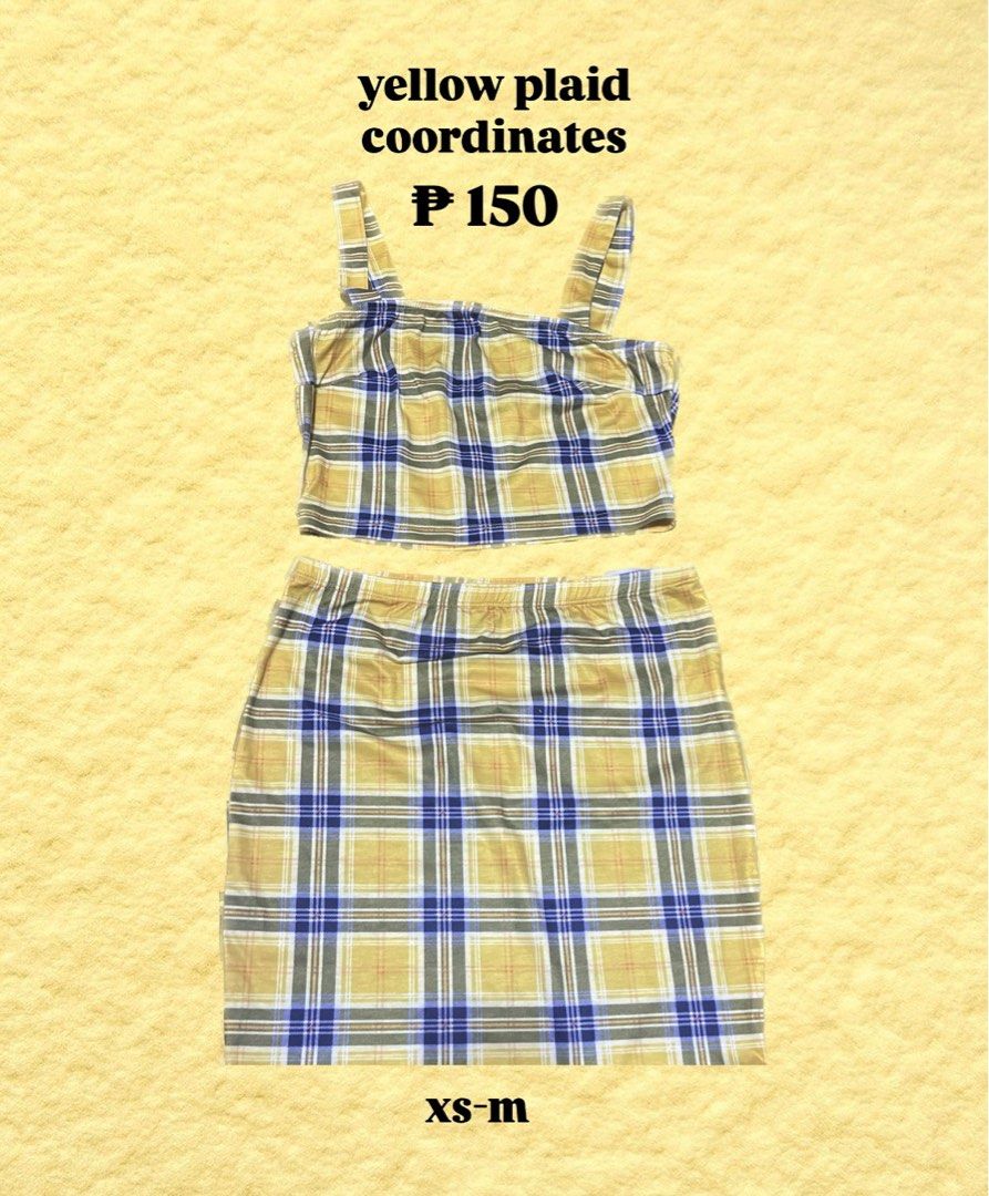 Yellow Plaid Coordinates Skirt top (Category: Sets or Coordinates) located in Caloocan City. Submitted by daintyyellow (Listing ID 1357380526, Image 1). Description: xs-m .