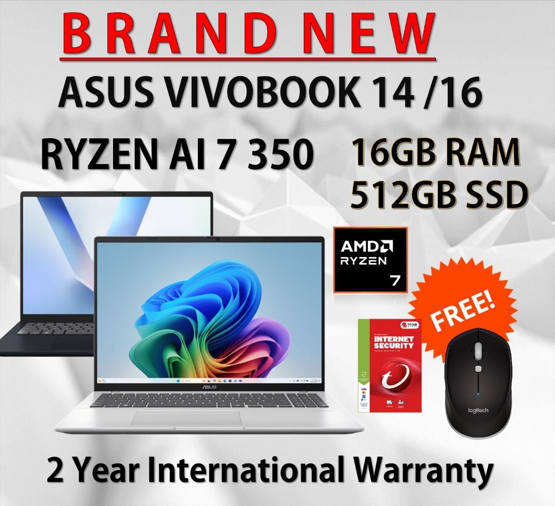 2025 ASUS VIVOBOOK 14 / 16 (AMD Ryzen AI 7 350, 16GB DDR5 RAM, 512GB ...