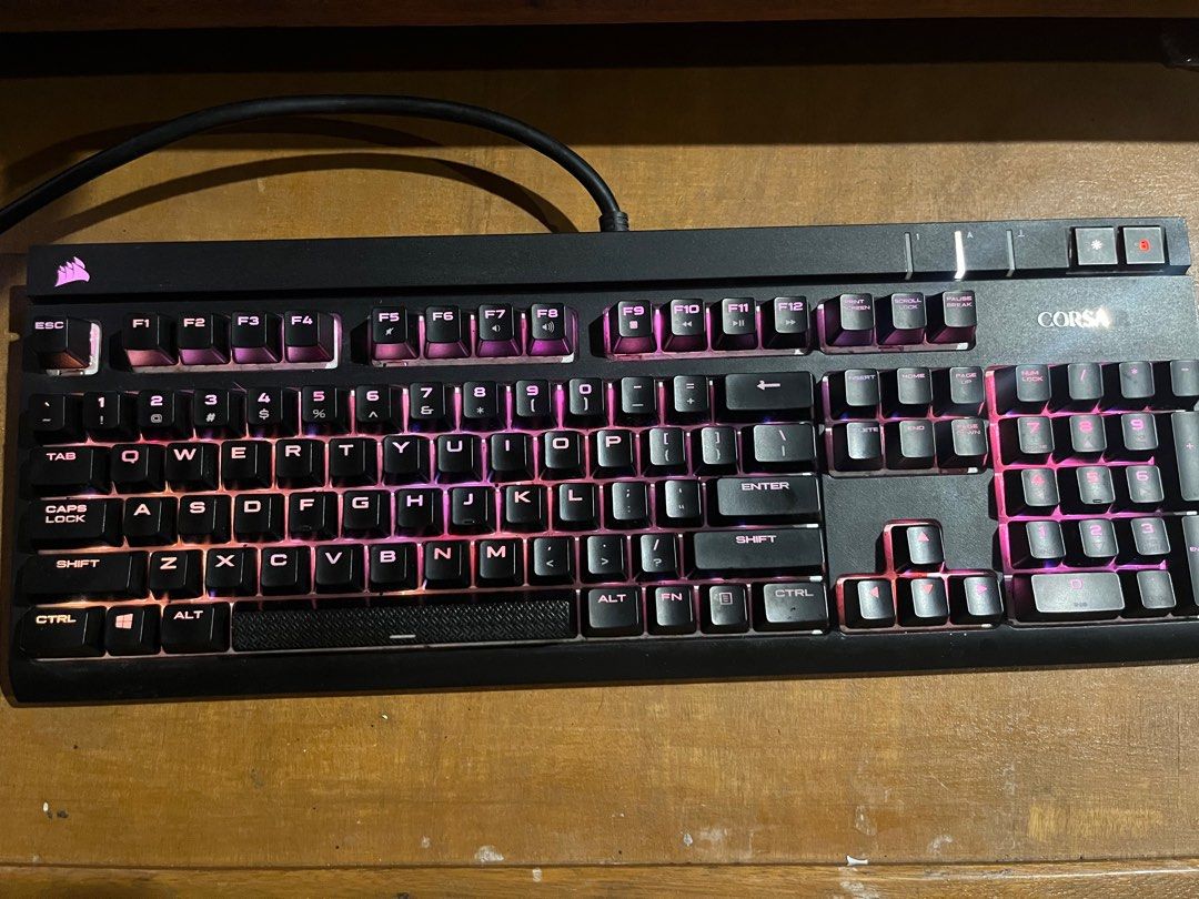 Corsair Mechanical Keyboard (Category: Computer Keyboard) located in Manila. Submitted by justpassingby16 (Listing ID 1361399378, Image 3). Description: STRAFE RGB Mechanical Gaming Keyboard > heavily used but still works well > Q sometimes double clicks but all other keys are okay .