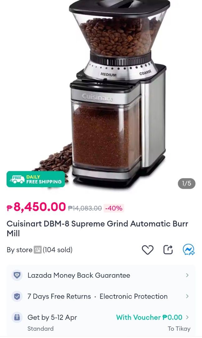 Cuisinart coffee grinder (Category: Coffee Machines & Makers) located in Bulacan. Submitted by mysticdeer.6d7f47 (Listing ID 1361410333, Image 3). Description: Cuisinart Coffee grinder issue: small crack on glass but no effect on its function.