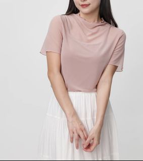 Dzage Transparent Tulle Ear Flap Top Pink629785902149151115
