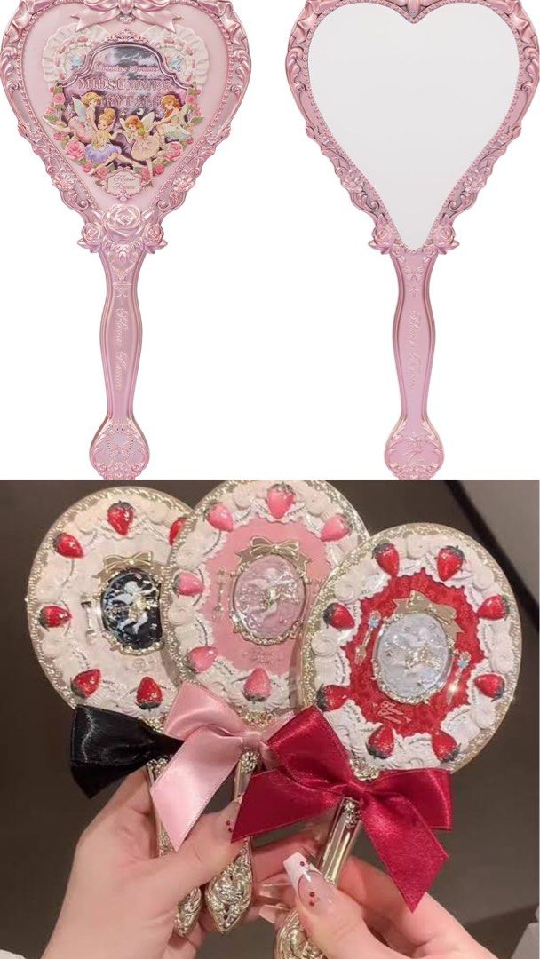 Flower Knows Hand Mirror On Hand (Category: Makeup) located in Manila. Submitted by honeyglow (Listing ID 1331925129, Image 2). Description: swan ballet blue- 1.2k midsummer fairytales mirror- 850 butterfly cloud collar pink/blue mirror- 850 moonlight mermaid blue- 1.2k strawberry violet rococo -950 strawberry rococo pink/blue- 1,350 each all have box and plastic packaging brand new.