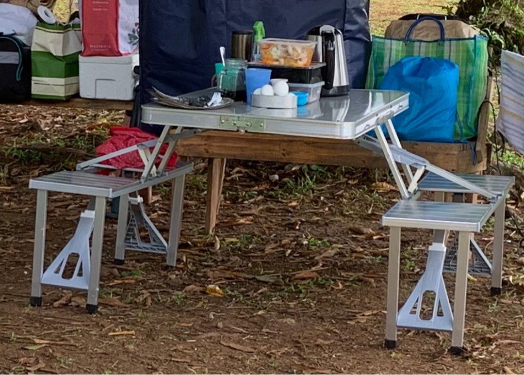 Foldable portable picnic camping table with chair (Category: Outdoor Furniture) located in Pasig City. Submitted by mysavvychic (Listing ID 1361417559, Image 2). Description: Very sturdy Weight Approx. 7.7 kilos.