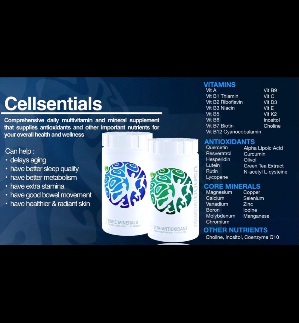 USANA CELLSENTIALS (Category: Health Food, Drinks & Tonics) located in Antipolo. Submitted by dubibo (Listing ID 1361407282, Image 3). Description: 3,690per bundle.