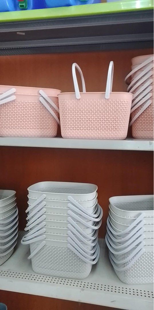 Weave Storage Baskets (Category: Storage Boxes & Baskets) located in Cainta. Submitted by Heart_Caladium (Listing ID 1361370332, Image 3). Description: 50 pesos per item plastic weave basket 2 colors available - 4pcs per color nice and aesthetic.