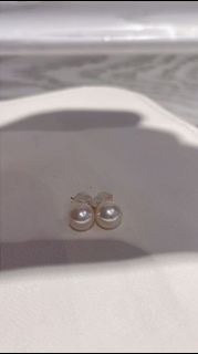 18K金天然日本akoya珍珠耳環6.4mm 極光鏡面正圓 天然海水珍珠耳釘64204533044483110