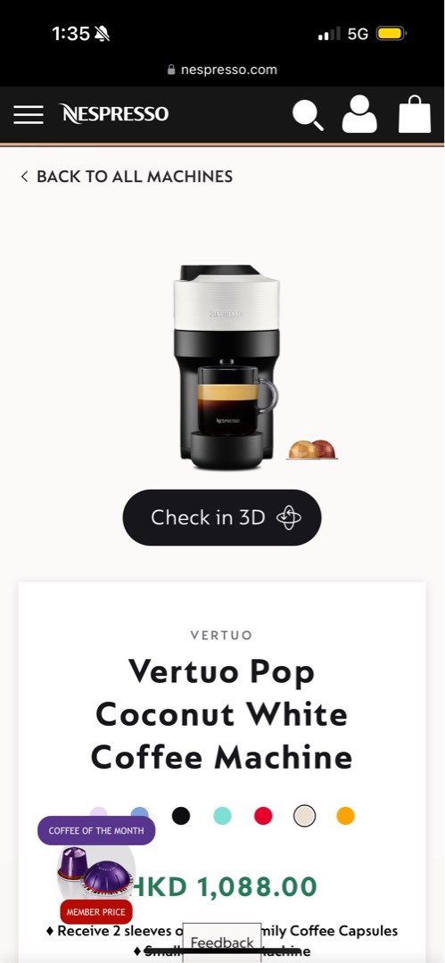 (Brand New) Nespresso Vertuo Pop Coconut White with 2 capsule set and 2 ...