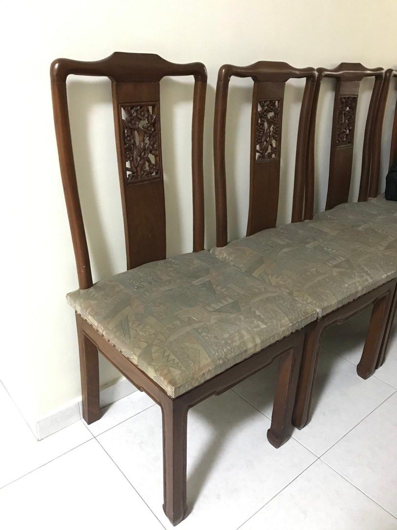 Dining Table Set (Category: Tables & Sets) located in Singapore. Submitted by litebreeze (Listing ID 1362842439, Image 3). Description: 6 antique-style hand-carved teak wood chairs (cushioned) with one dining table. Self collection at Jurong West please. .
