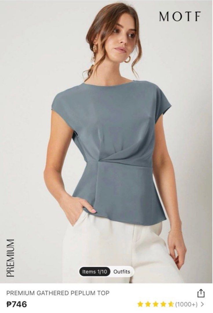 Dusty Blue Soft Satin Ruched Top (Category: Blouses) located in Pasig City. Submitted by r_ain (Listing ID 1362985838, Image 1). Description: - Size M on tag - Good condition, used only once for office .