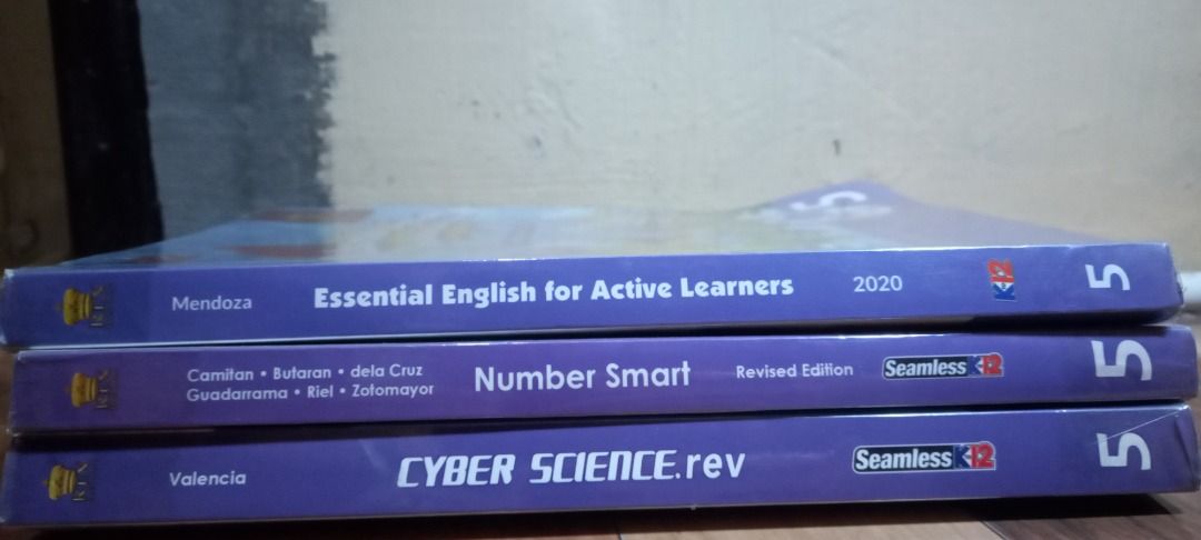 Grade 5 Books (Category: Textbooks) located in Manila. Submitted by jersey_n_stuff (Listing ID 1362913322, Image 1). Description: Grade 5 Textbooks 150 each - 300 for bundle/take all preloved - minor markings Number Smart Essential English for Active Learners Cyber Science .