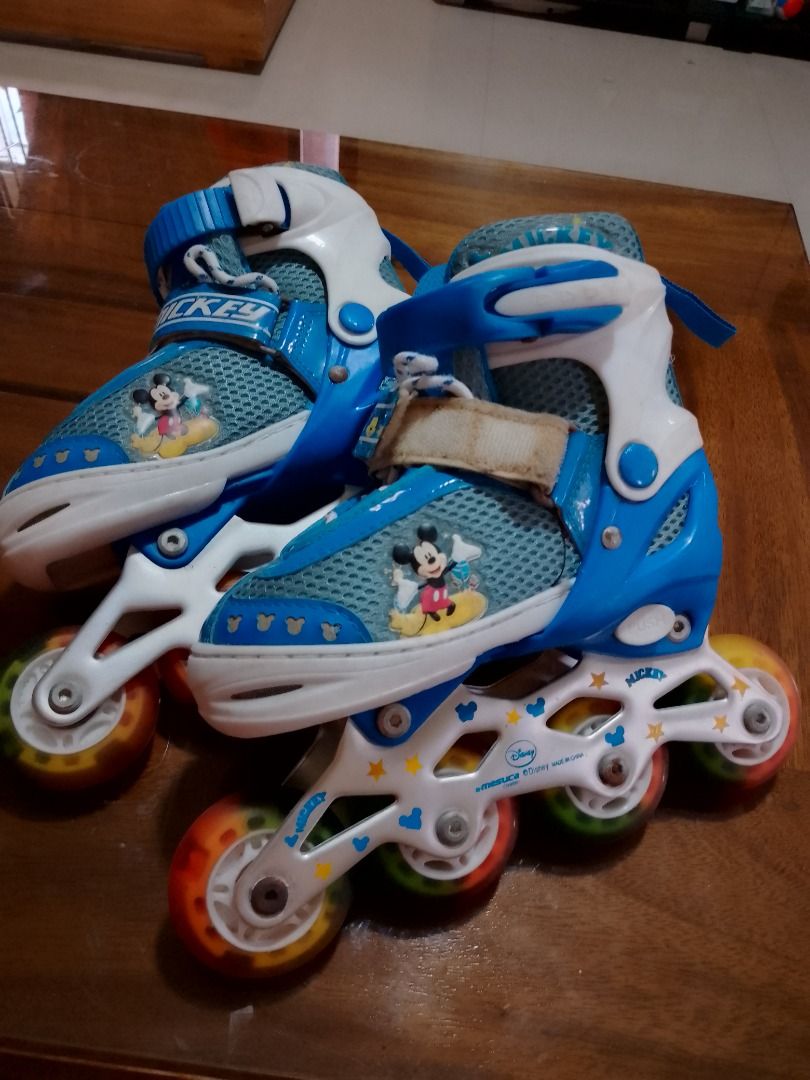 Mesuca Mickey Mouse Roller Blades (Category: Babies & Kids Fashion) located in Manila. Submitted by jersey_n_stuff (Listing ID 1362933185, Image 1). Description: Size UK 10j-12j, EU 27-30, CM 17.5-19 Colorful Wheels, Lights When Rolled -All Items are thrifted/preloved. Please manage your expectation -Payment First -No Return/No Exchange/No Refund -Item stocking for shipping only for paid items -Please slide a chat for your queries -Payment via GC