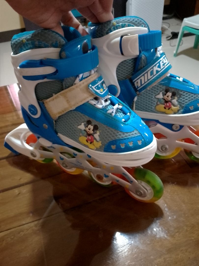 Mesuca Mickey Mouse Roller Blades (Category: Babies & Kids Fashion) located in Manila. Submitted by jersey_n_stuff (Listing ID 1362933185, Image 3). Description: Size UK 10j-12j, EU 27-30, CM 17.5-19 Colorful Wheels, Lights When Rolled -All Items are thrifted/preloved. Please manage your expectation -Payment First -No Return/No Exchange/No Refund -Item stocking for shipping only for paid items -Please slide a chat for your queries -Payment via GC