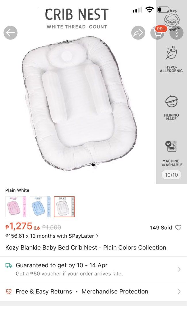 Portable Baby Bassinet (Category: Cots & Cribs) located in Pasig City. Submitted by roccosgems (Listing ID 1362869531, Image 3). Description: RFS: outgrown Small noticeable mark but can be washed Original Price: 1500.