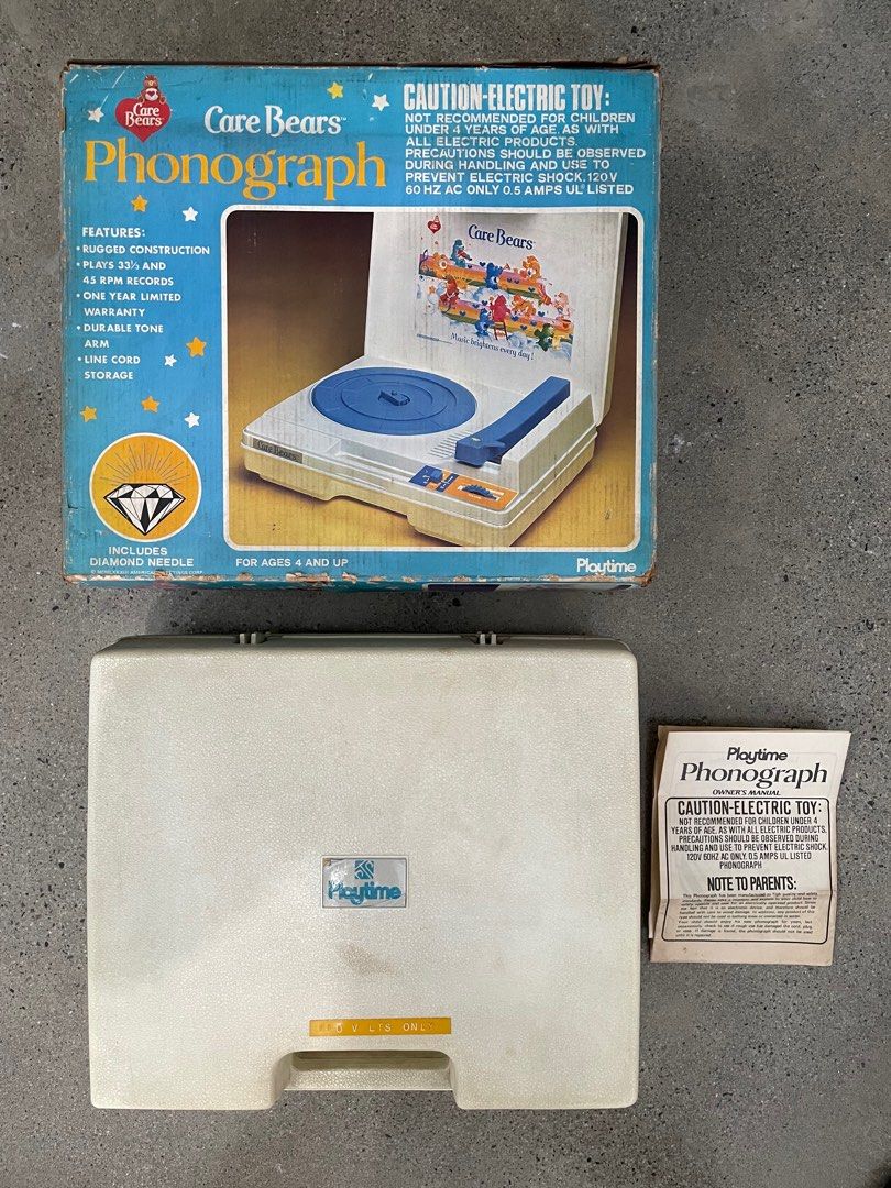 1983 Care Bears Phonograph Record Player with Original Box (Category: Portable Music Players) located in Quezon City. Submitted by notrerium (Listing ID 1363065334, Image 3). Description: Vintage 1983 Care Bears Phonograph Record Player 33/45 RPM in box Untested. 110V. WYSIWYG MOP: GCash MOD: Flash/Lalamove/Grab (Every Thursday - Saturday Shipping) Location: Quezon City.