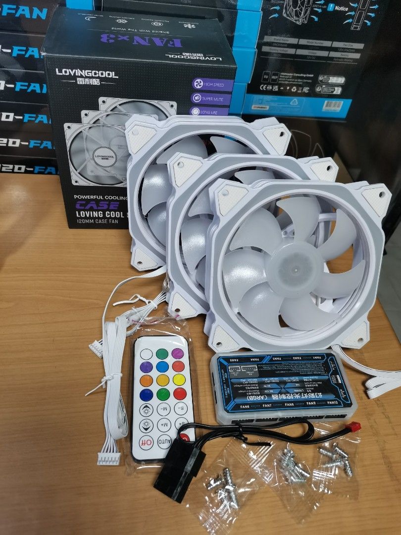 ARGB FANS 3PCS w/ hub and remote controller (Category: Computer Parts) located in Taguig. Submitted by callidora_touchofelegance (Listing ID 1363028282, Image 2). Description: ✅BrandNew ✅Black OR White Color Available ✅120mm Size ✅3pcs Fans in EACH BOX ✅With Hub and remote controller ✅Well-Checked ✅Well-Tested ✅Quality Guaranteed.