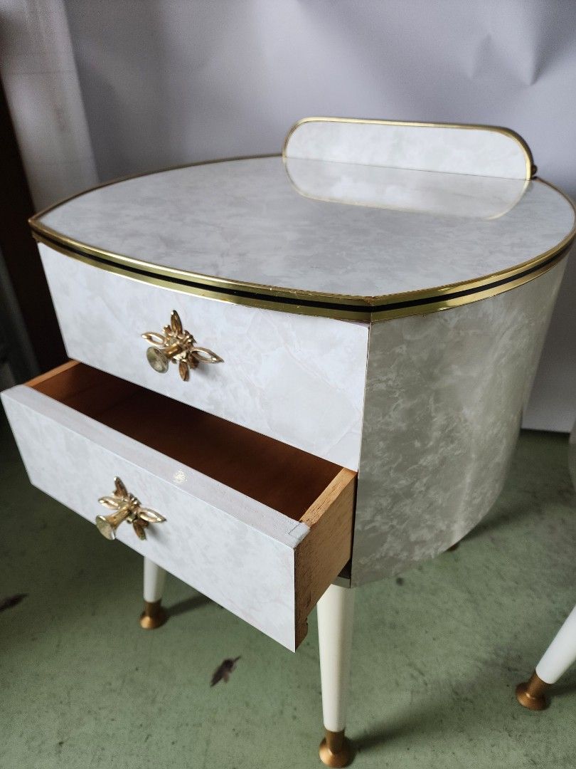 Bedside Table (Category: Tables & Sets) located in Singapore. Submitted by wongpuil (Listing ID 1363029921, Image 3). Description: A pair of 1960s Retro bedside table from Australia. In good condition for its age. Original vintage fomica. #austinpower #retro #groovy $180 for the pair.