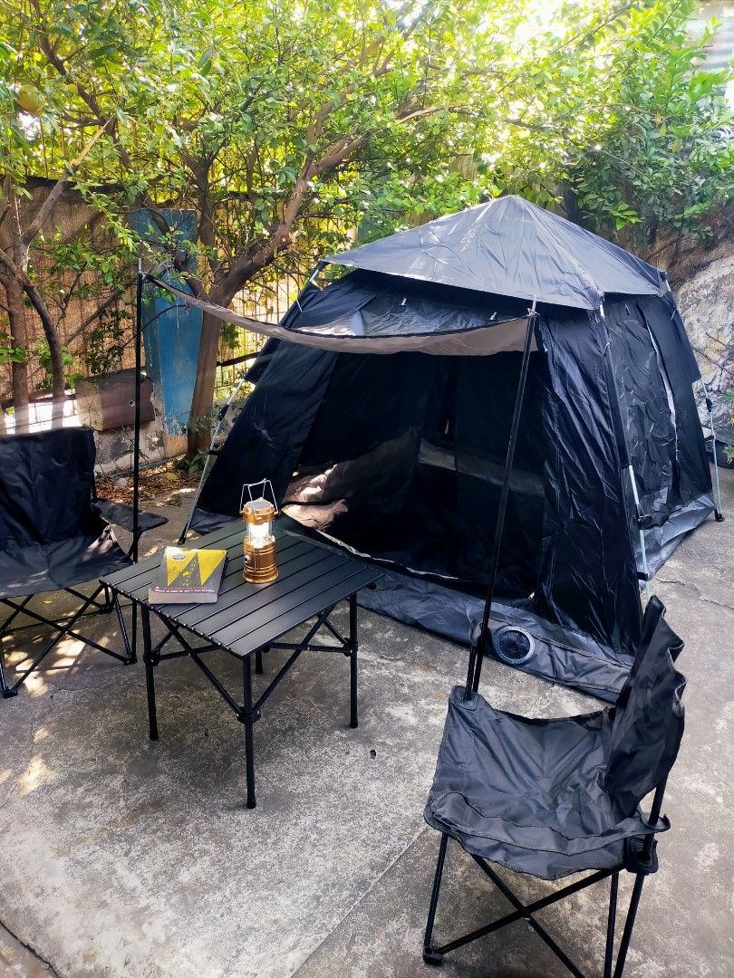 Camping Tent Waterproof Double Layer Tent Outdoor Camping Fully Automatic (Category: Hiking & Camping) located in Manila. Submitted by laluxury (Listing ID 1363141022, Image 1). Description: Nakapagcamping na ba ang lahat? Naghahanap ka ba ng matibay, maluwang, waterproof, 4 windows na magandang tent? Ito na ang sign para kulayan yan! Camping Tent Black and Khaki (215cm x 215cm x 142cm) ✅Brandnew ✅Good For 3 to 5 person ✅Automatic easy to set up 